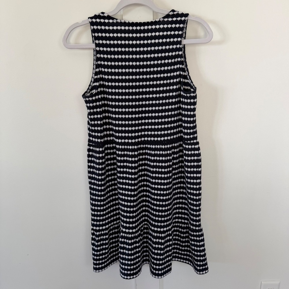 Loft Jacquard Dress Navy Blue White Button V-Neck Sleeveless Dress XSP XS Petite - Picture 9 of 14
